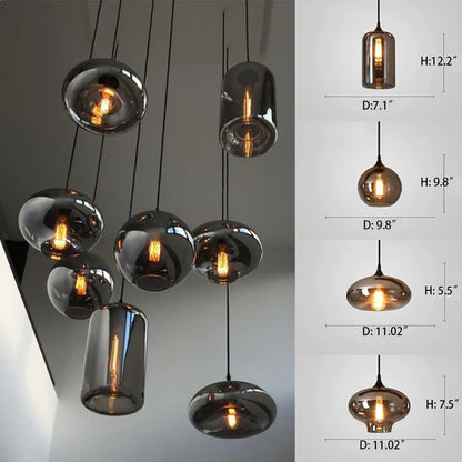 Modern Smoke Gray Glass Pendant Light Fixture Chandelier For 2 Story Foyer/Entryway/Staircase