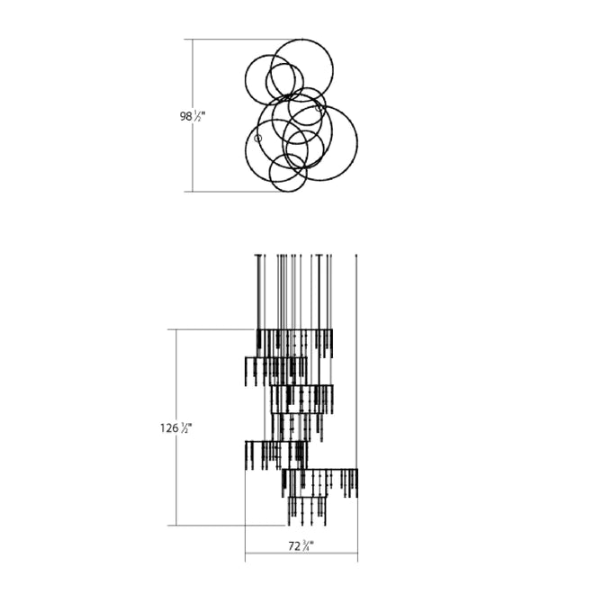 Lampadario LED verticale con anelli multistrato dal design moderno