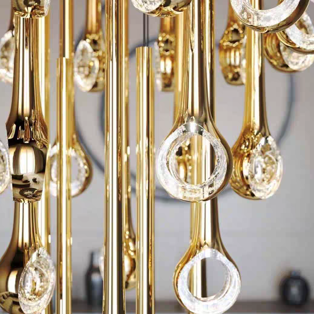 Modern Floating Long Gold Pendant Celing Chandelier for Living Room/Stairs/Foyer