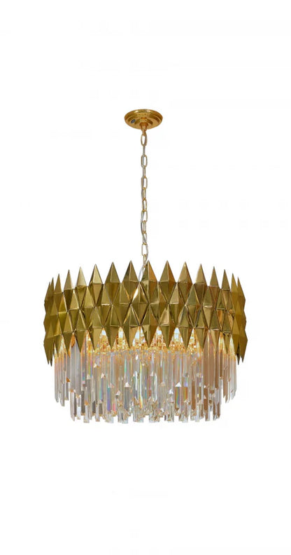 Luxury 1/2-Tier Round/Rectangular Gold Finish Crystal Chandelier for Living Room/Bedroom