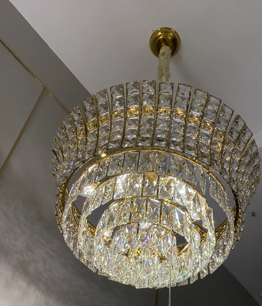 New Luxury Creative Multi-tiered Crystal Chandelier in Champagne Gold Finish for Living/Dining Room/Staircase/Foyer