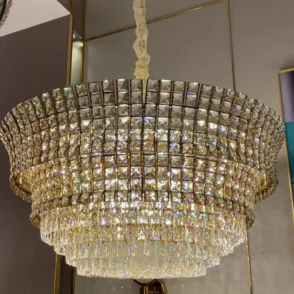 New Luxury Creative Multi-tiered Crystal Chandelier in Champagne Gold Finish for Living/Dining Room/Staircase/Foyer