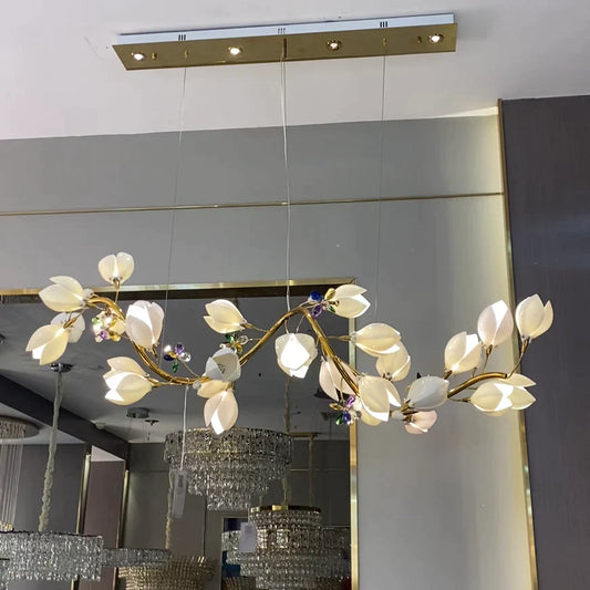 Lustre linéaire en céramique Mangolia, design créatif, pour chambre, salon, salle à manger ou îlot de cuisine 