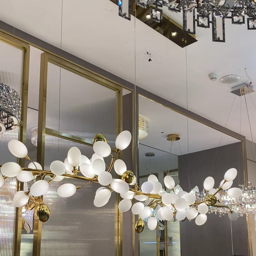 Modern Nordic Creative Art Designer Ring/Linear Pure White Grape Chandelier for Living/Dining Room