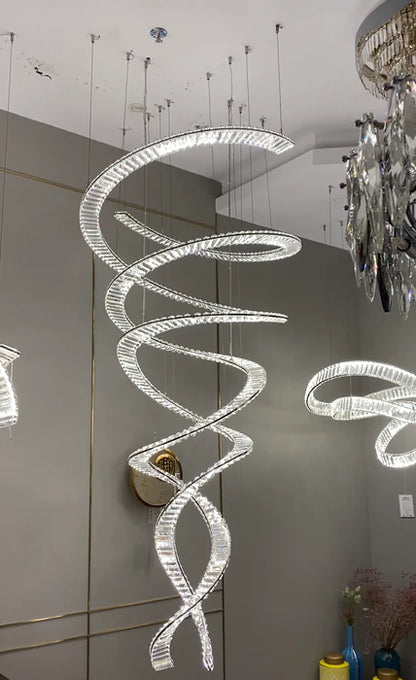Designer Foyer Living Room Ceiling Light Fixture Stylish Spiral Crystal Chandelier for High-ceiling