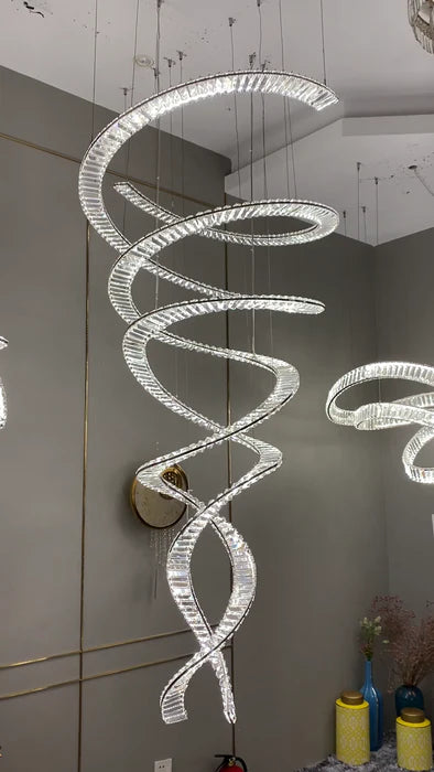 Designer Foyer Living Room Ceiling Light Fixture Stylish Spiral Crystal Chandelier for High-ceiling
