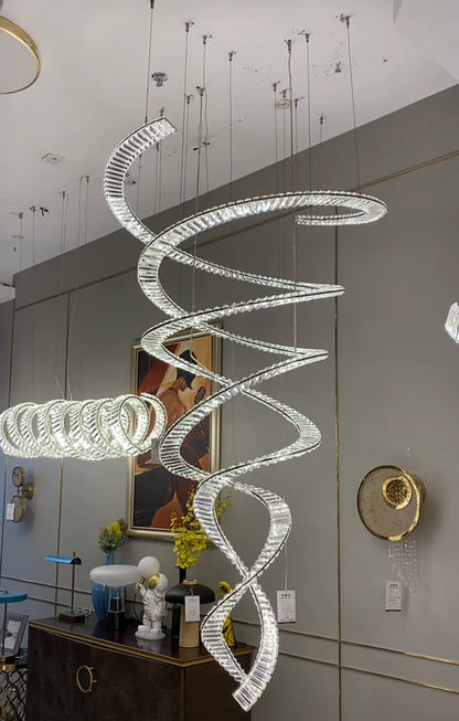 Designer Foyer Living Room Ceiling Light Fixture Stylish Spiral Crystal Chandelier for High-ceiling