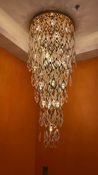 Lampadario moderno in cristallo esagonale a filo per scale/ingresso