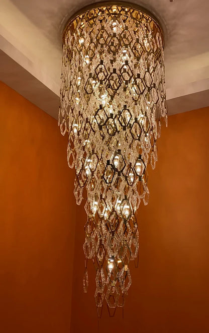 Lampadario moderno in cristallo esagonale a filo per scale/ingresso