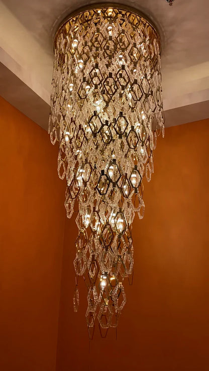 Lampadario moderno in cristallo esagonale a filo per scale/ingresso