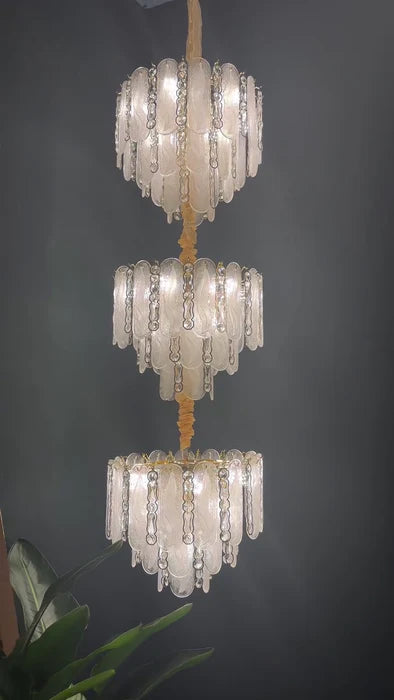 Modern Feather Crystal Chandelier Set in Chrome/Gold Finish for High/Low-ceiling