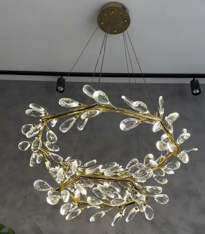 Modern 1/2-Ring Wreath Crystal Chandelier for Low-ceiling