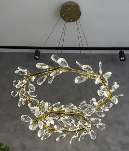 Modern 1/2-Ring Wreath Crystal Chandelier for Low-ceiling