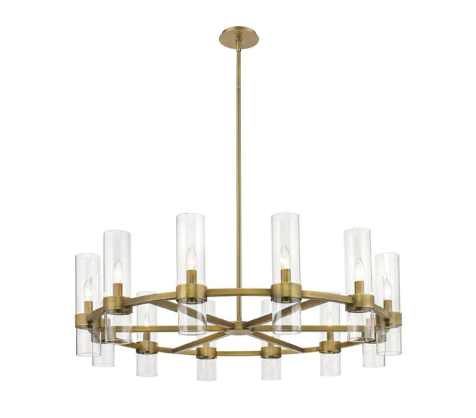Round Wagon Wheel Candle Chandelier in black/brass