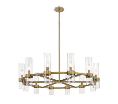 Round Wagon Wheel Candle Chandelier in black/brass