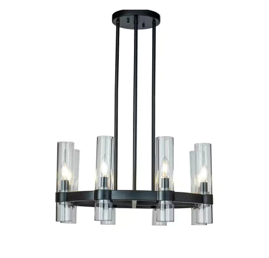 Round Wagon Wheel Candle Chandelier in black/brass