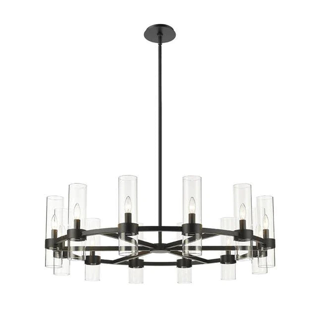 Round Wagon Wheel Candle Chandelier in black/brass