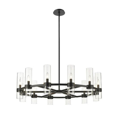 Round Wagon Wheel Candle Chandelier in black/brass