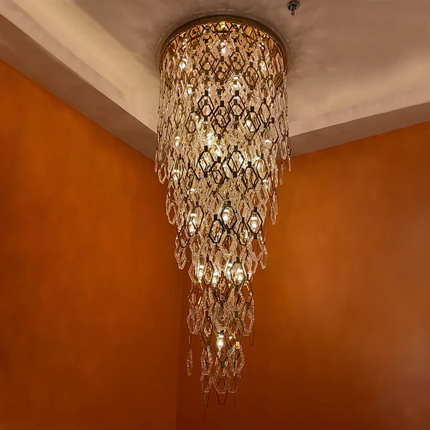 Lampadario moderno in cristallo esagonale a filo per scale/ingresso