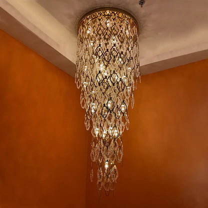 Lampadario moderno in cristallo esagonale a filo per scale/ingresso