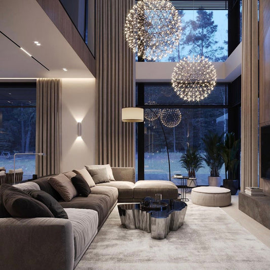 Round Starry Sky Chandelier Light Fire Ball Ceiling Lighting for Living Room/Cottage