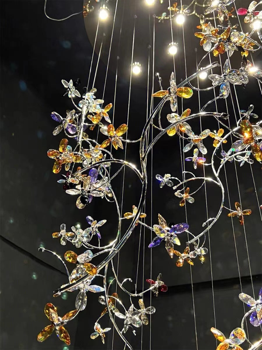 Luxury Branch Flower Crystal Chandelier For High Staircase/Foyer / Hallway