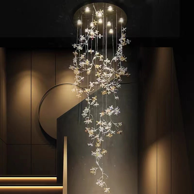 Luxury Branch Flower Crystal Chandelier For High Staircase/Foyer / Hallway