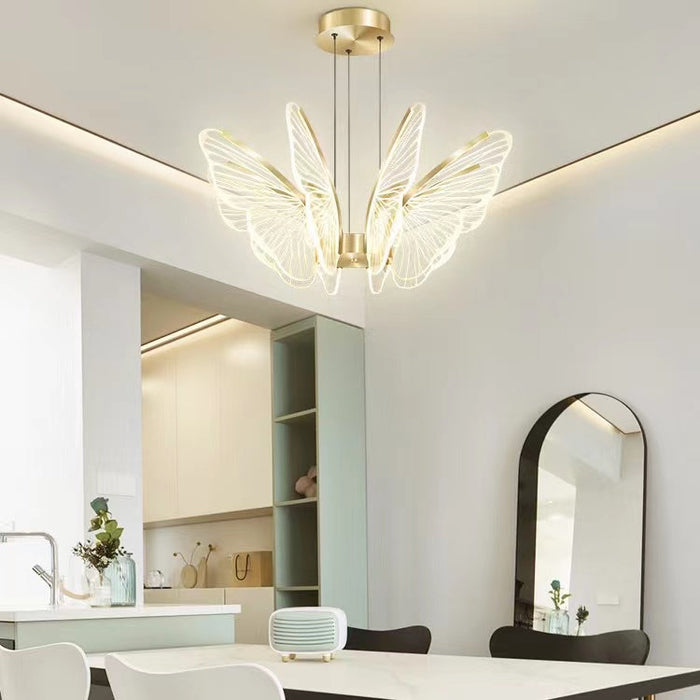 Butterfly Pendants Acrylic Led Light Fixtures For Dining Room