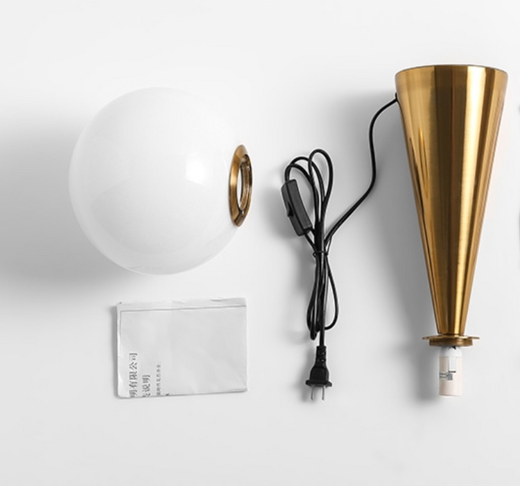 White Ball Glass Table Lamp Minimalist Metal Night Light For Bedroom