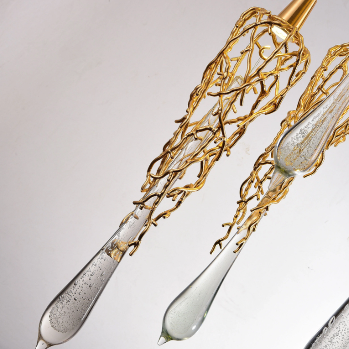 Extra Long Spiral Branch Shade Raindrop Crystal Pendant Chandelier for Staircase/Foyer/Living Room