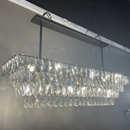 Oversized Luxury 4 Tiers Rectangle Crystal Pendant Chandelier for Living/Dining Room/Kitchen Island