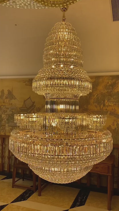 Golden Era Grand Fountain Clear Crystal Chandelier of Luxury and Opulence for High-ceiling