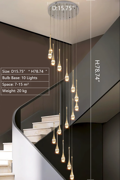water drop staircase chandelier 10 lights adjustable wire