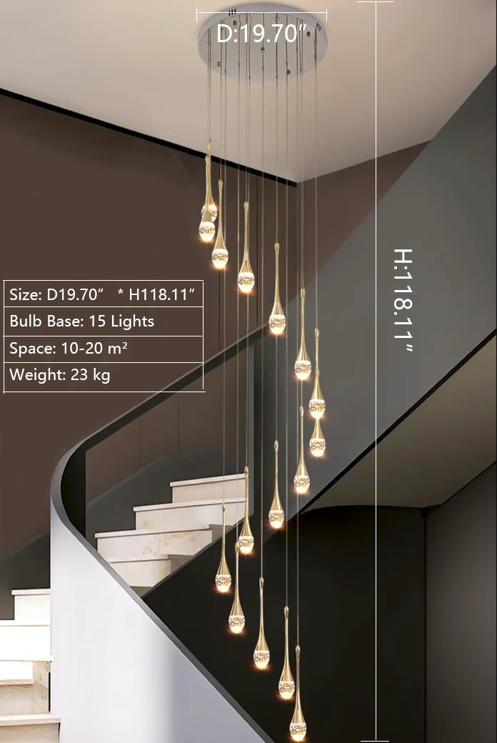 waterdrop staircase chandelier 15 lights