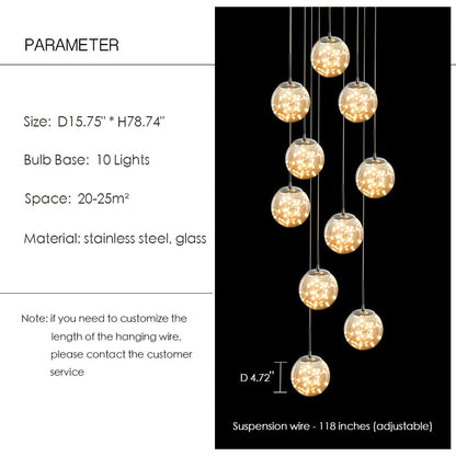 Modern Starlight Globe Chandelier for Foyer Hall Crystal Clear Glass Ball Light Decoration Living Room Ceiling Lamp