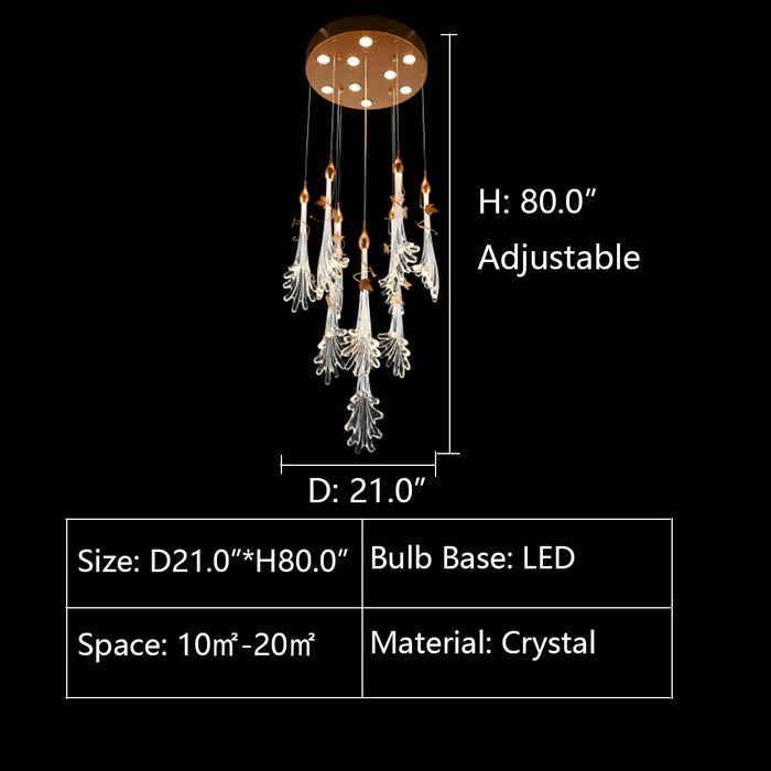 10 Pendant: D21.0"*H80.0" WAVE CLUSTER FLOWER GLASS PENDANT CHANDELIER,chandelier,chandeliers,glass,flush mount,ceiling,water splash shape,flower,clear glass,foyer,entryance,living room,dining room,bedside
