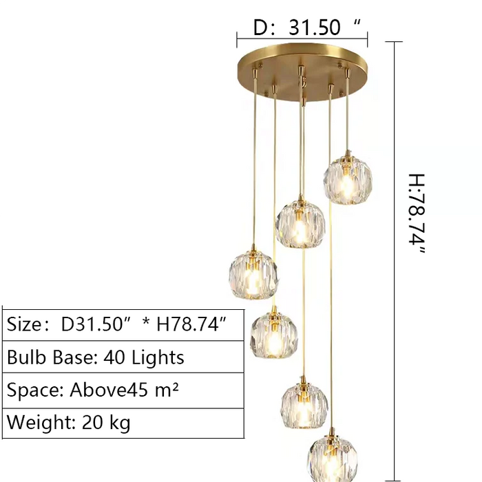 ball shaped staircase chandelier 40 lights 