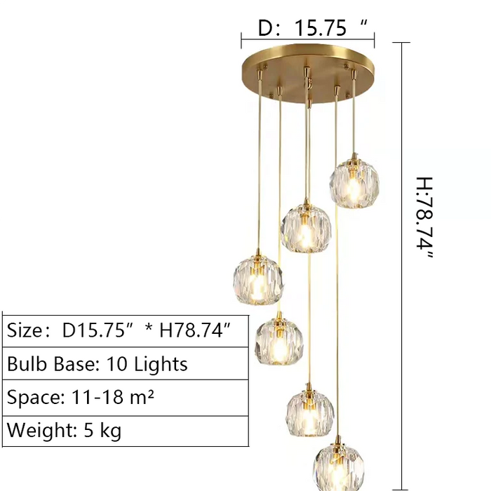 ball shaped staircase chandelier 10 lights 78.74''