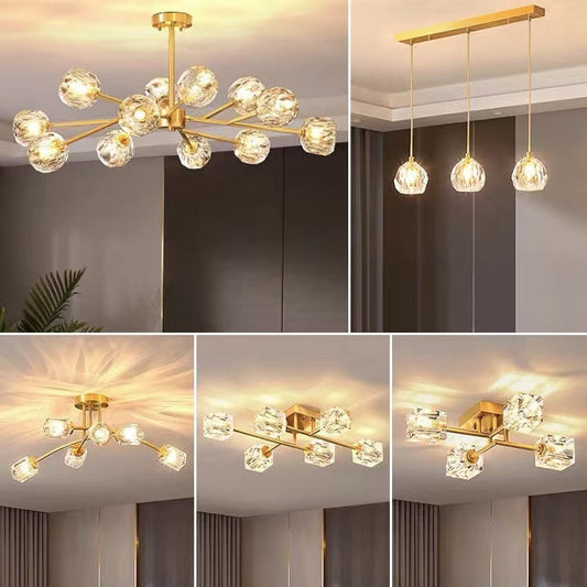 Lustre Spoutnik en laiton avec cristaux K9, luminaire de plafond moderne