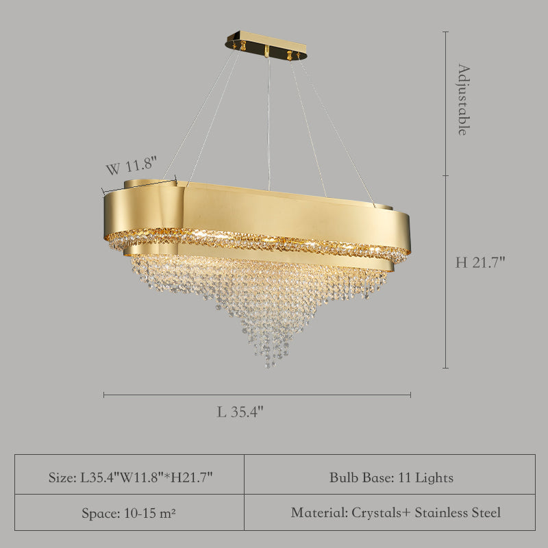 Decorative Gold Round Crystal Living Room Chandelier Light Oval Pendant Lamp For Dining Room Kitchen Table
