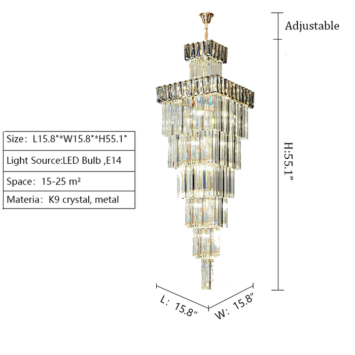 extra large golden liner crystal chandelier for foyer staircase 