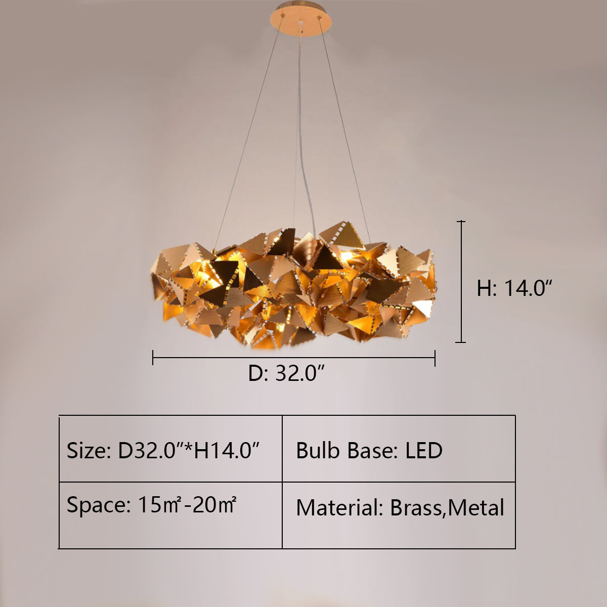 Halo Shape: D32.0"*H14.0" Origami Round Metal Chandelier,chandelier,chandeliers,brass,gold,luxury,pendnat,ceiling,post-modern,chain,living room,dining room,bar,metal