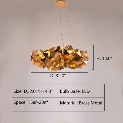 Halo Shape: D32.0"*H14.0" Origami Round Metal Chandelier,chandelier,chandeliers,brass,gold,luxury,pendnat,ceiling,post-modern,chain,living room,dining room,bar,metal