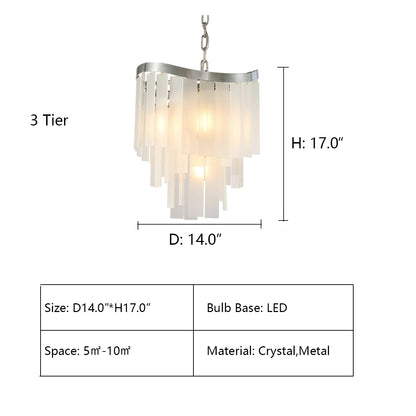 3 Tier: D14.0"*H17.0" Roundel Odeon Fringe Crystal Chandelier,chandelier,chandeliers,crystal,spiral,clear crystal,frost crystal,tier,layer,multi-tier,multi-layer,black,chrome,ceiling,chain,oversized,large,huge,big,living room,dining room,bedroom,bedside,dining table,bar,kitchen island