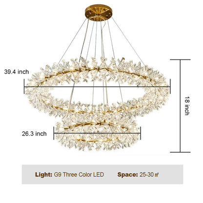 2 Wheel Frozen Ice Crystal Chandelier Light for Living Room Dining Hall