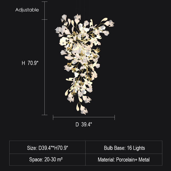 Porcelaneous Leaves Twig Chandelier Tree Branch Shaped Pendant Light For High Ceiling Living Room Hotel Hall