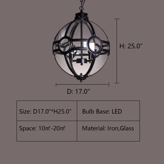 D17.0"*H25.0" POLAR GLASS HOTEL PENDANT LIGHT,CHANDELIER,CHANDELIERS,PENDANT,SPHERE,ROUND,black iron,clear glass,candle,branchmglass shade,post-modern,living room,dining room,bar,bedroom,kitchen,hallway