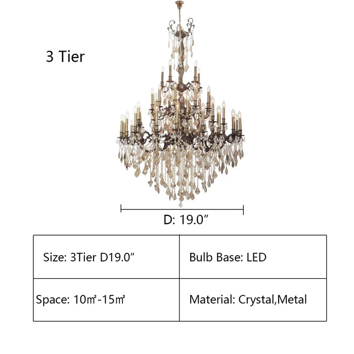 3Tier: D19.0" 80”W SANTA BARBARA CRYSTAL CHANDELIER,Chandelier,chandeliers,pendant,candle,branch,raindrop,teardrop,vintage,luxury,chain,extra large,large,big,huge,oversized,foyer,tiers,layers,multi-tier,multi-layer,living room,stairs,staircase,entrys,entryance