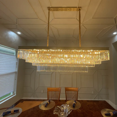 Rectangle Light Luxury Layers Crystal Pendant Ceiling Chandelier for Living/Dining Room