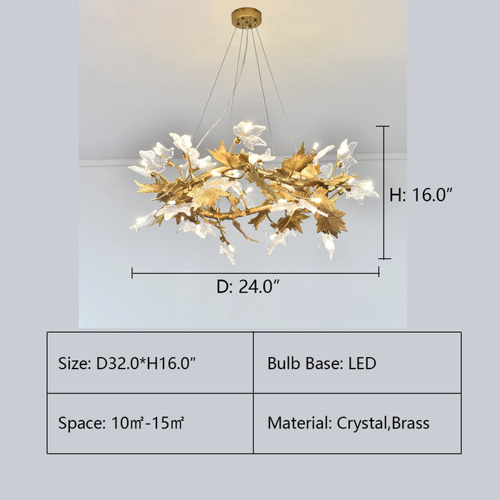 D24.0"*H16.0" Ion Leaf Organic Branching Round Chandelier - Italian ConceptIon Leaf Organic Branching Round Chandelier - Italian Concept ION LEAF ORGANIC BRANCHING ROUND CHANDELIER,chandelier,chandeliers,pendant,leaf,leaves,gold,luxury,maple,round,branch,glass,crystal,light,ceiling,chain,adjustable,living room,dining room,post-modern,art,creative